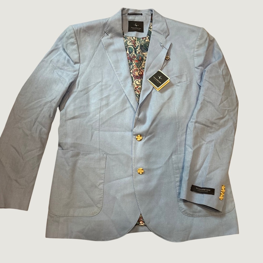 Tailorbyrd Collection Mens Sky Blue Paisley Lined linBlazer Jacket 44R M15003Jn